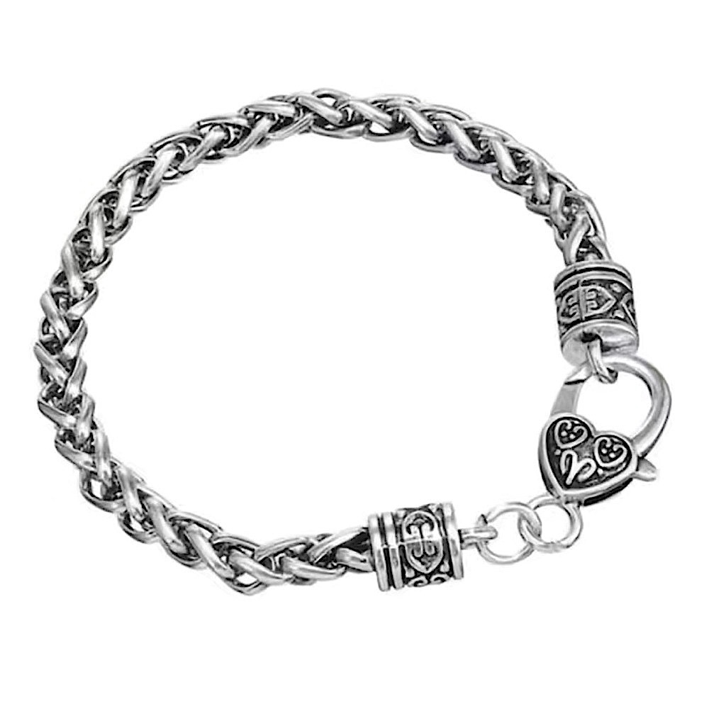 NWT 🖤 WOMEN’S 8” CHUNKY WEIGHTED WOVEN SILVER STAINLESS STEEL HEART BRACELET - Picture 4 of 7